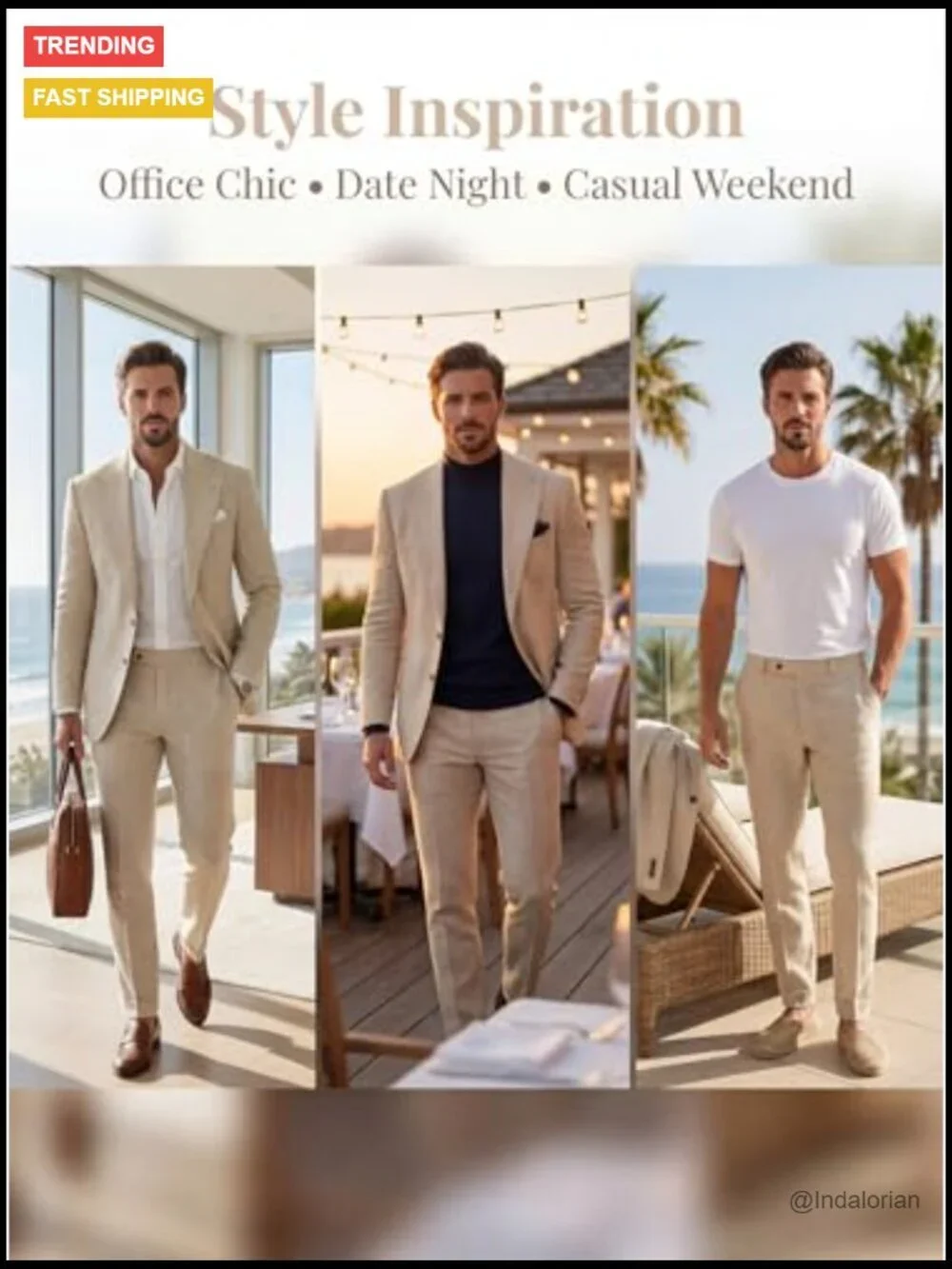 Men's Linen 2 Piece Suit Set Slim Fit Jacket & Dress Pants Beach Wedding